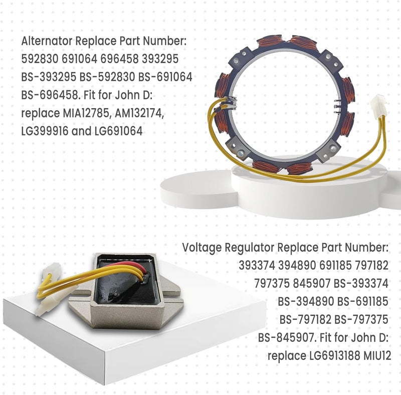 Chikia 592830 Alternator Stator Coil Replacement For BriggsStratton 10-16 Amp with 845907 Voltage Regulator Toro Cubcadet 394890 393374 691185 696458 393295 Lawn Mower - Image 3